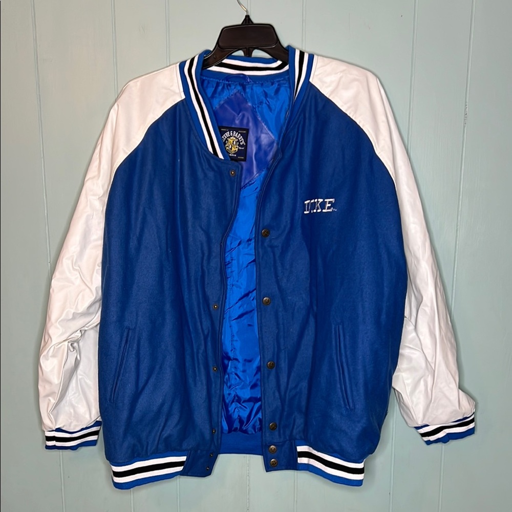 Steve & Barry's Varsity Bomber Jacket in Blue and White